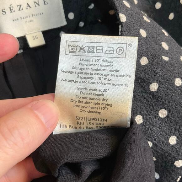 Sezane Black and Cream Poka Dot Ruffle Mini Skirt Size Size 36 (US 4) - Picture 5 of 7